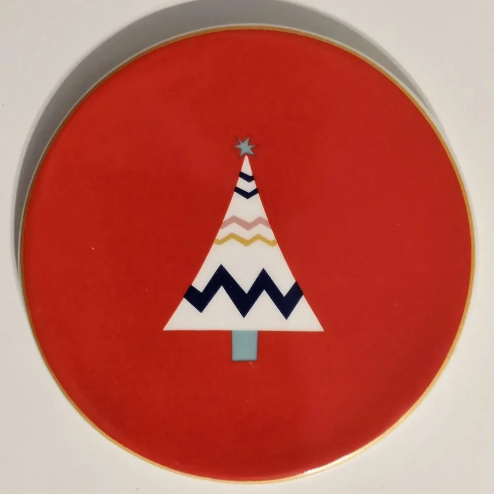 PIER 1 Christmas Tree Coasters Set Of 4 Ceramic Unique Designs & Colors Padded